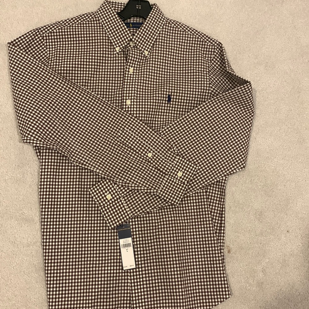 Mens Polo Brown/White Check Shirt